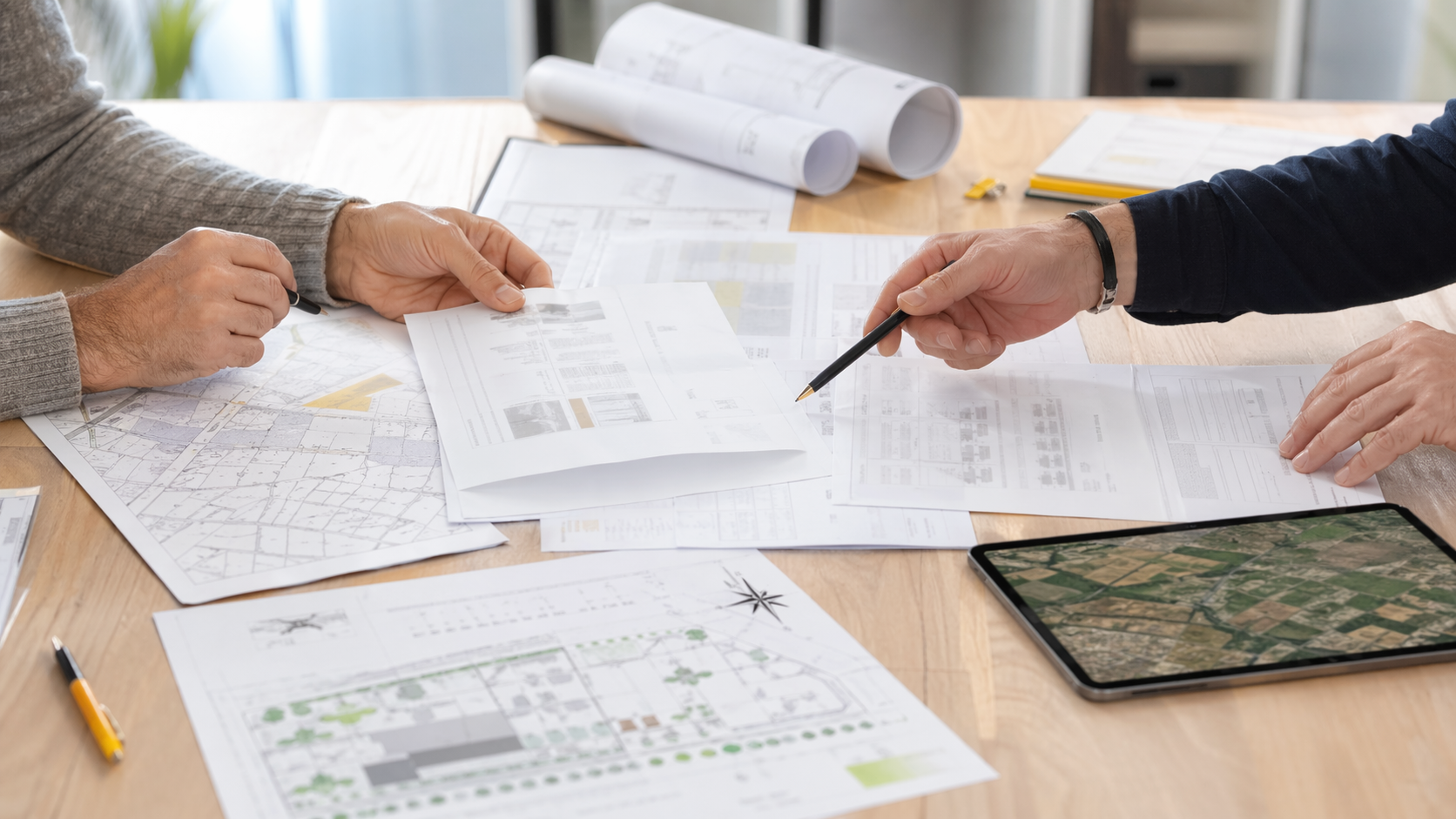 Documents de projet et devis d'étude de sol comparés sur une table de travail