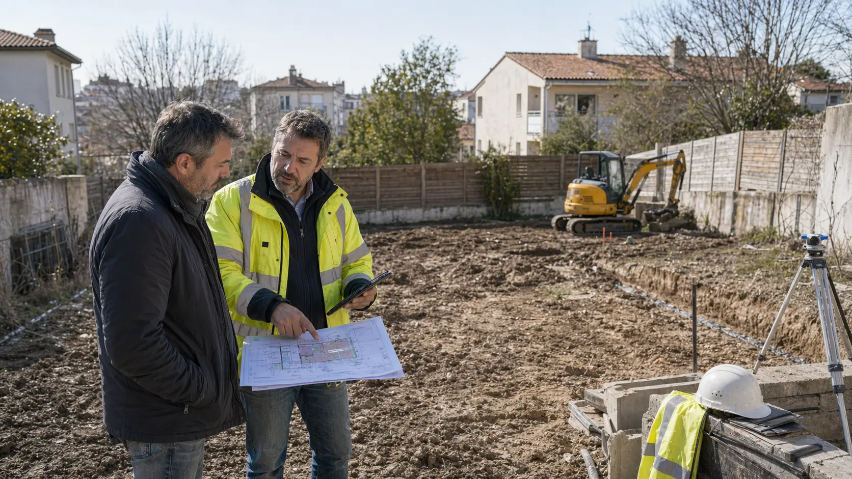 Échange technique sur site entre intervenants géotechniques à Bordeaux