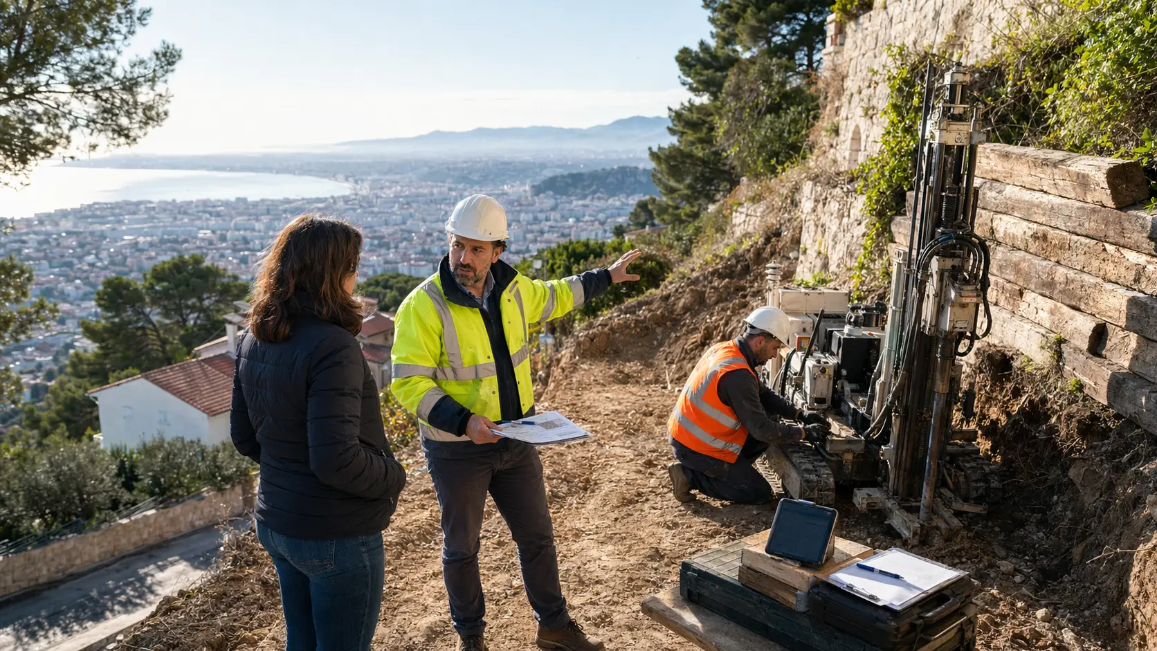 Terrain en pente à Nice nécessitant une analyse géotechnique